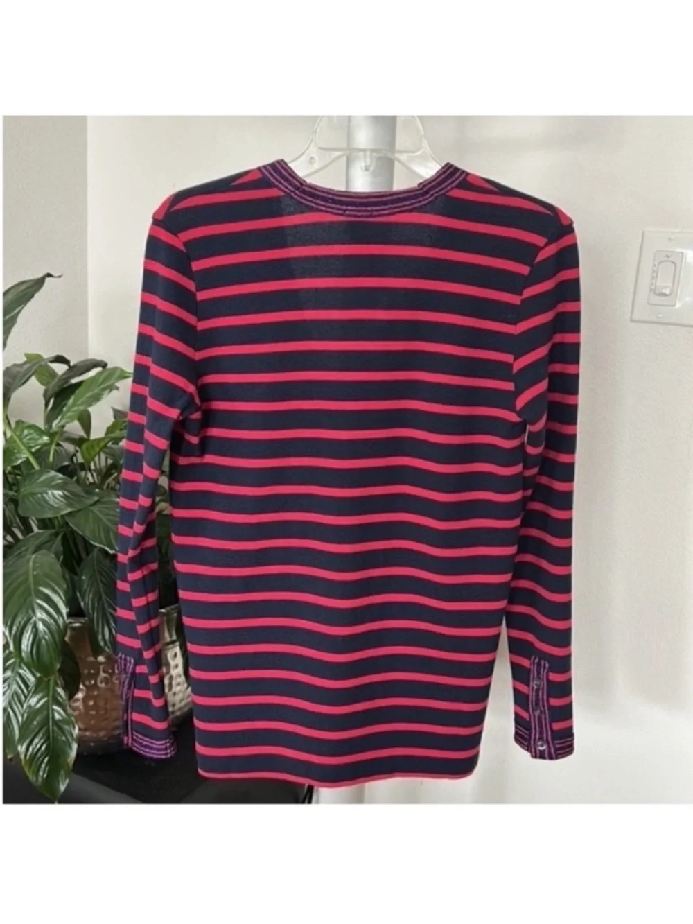 J. Crew Metallic-Trim Striped Cardigan Sweater Sz XS Navy Blue Red Buttoned